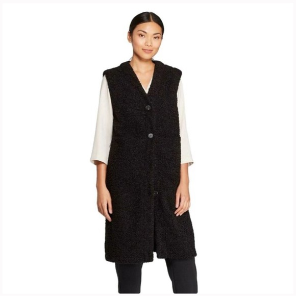 Prologue Sleeveless Deep V-Neck Front Button Longline Sherpa Vest Size XS - Picture 1 of 8